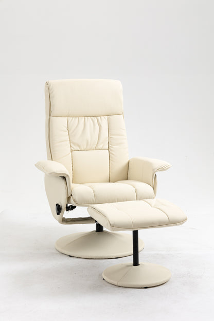 Reclining Relax Chair up to 135° with Swivel Seat and Matching Footstool, 78x84x110cm, Cream