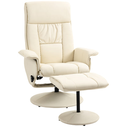Reclining Relax Chair up to 135° with Swivel Seat and Matching Footstool, 78x84x110cm, Cream