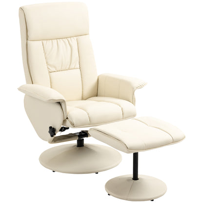 Reclining Relax Chair up to 135° with Swivel Seat and Matching Footstool, 78x84x110cm, Cream
