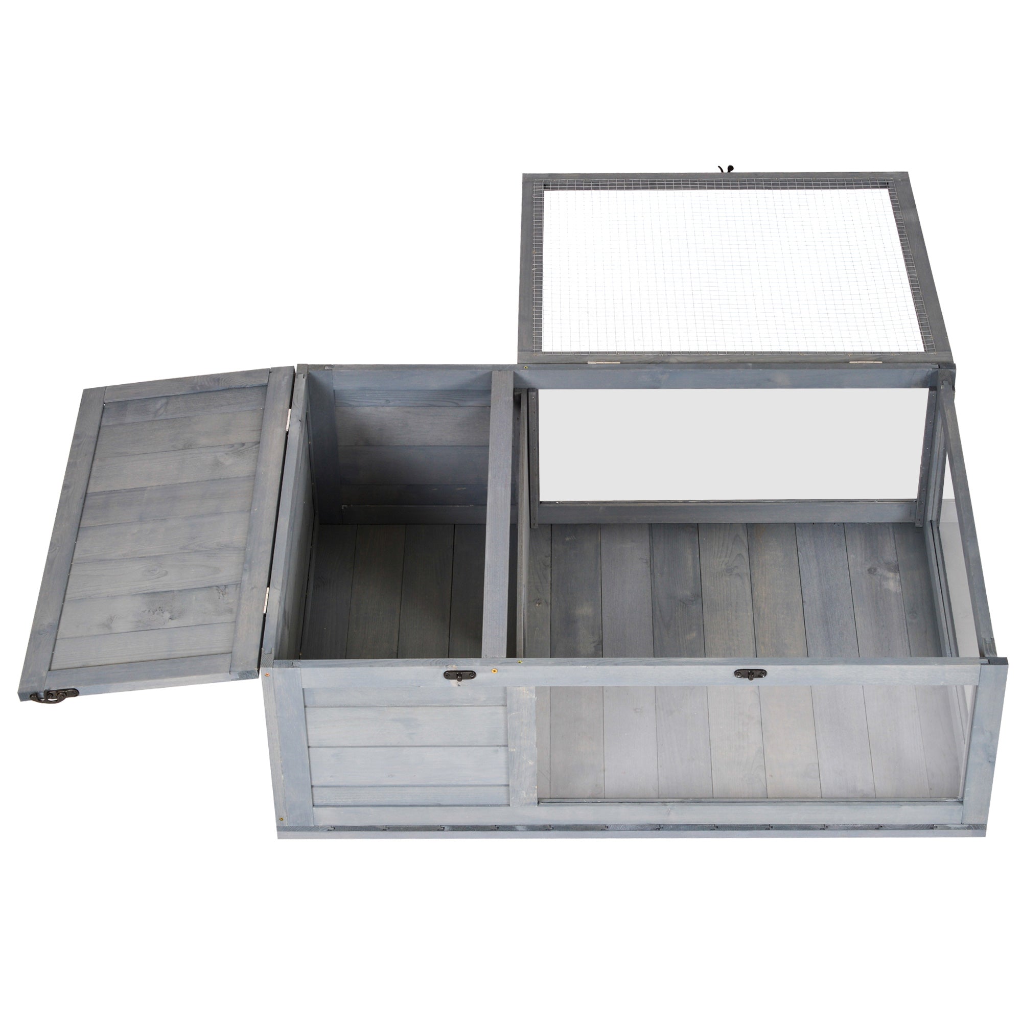 Wooden Turtle House Reptile Terrarium with Mesh Roof Removable Transparent Side Panels and Safety Latch Turtle Shed 91x60.5x32 cm Gray