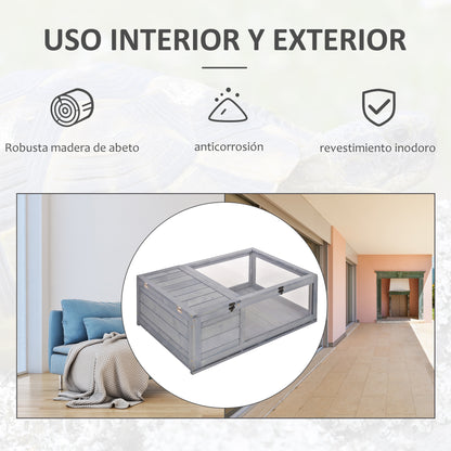 Wooden Turtle House Reptile Terrarium with Mesh Roof Removable Transparent Side Panels and Safety Latch Turtle Shed 91x60.5x32 cm Gray