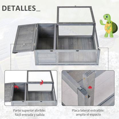 Wooden Turtle House Reptile Terrarium with Mesh Roof Removable Transparent Side Panels and Safety Latch Turtle Shed 91x60.5x32 cm Gray