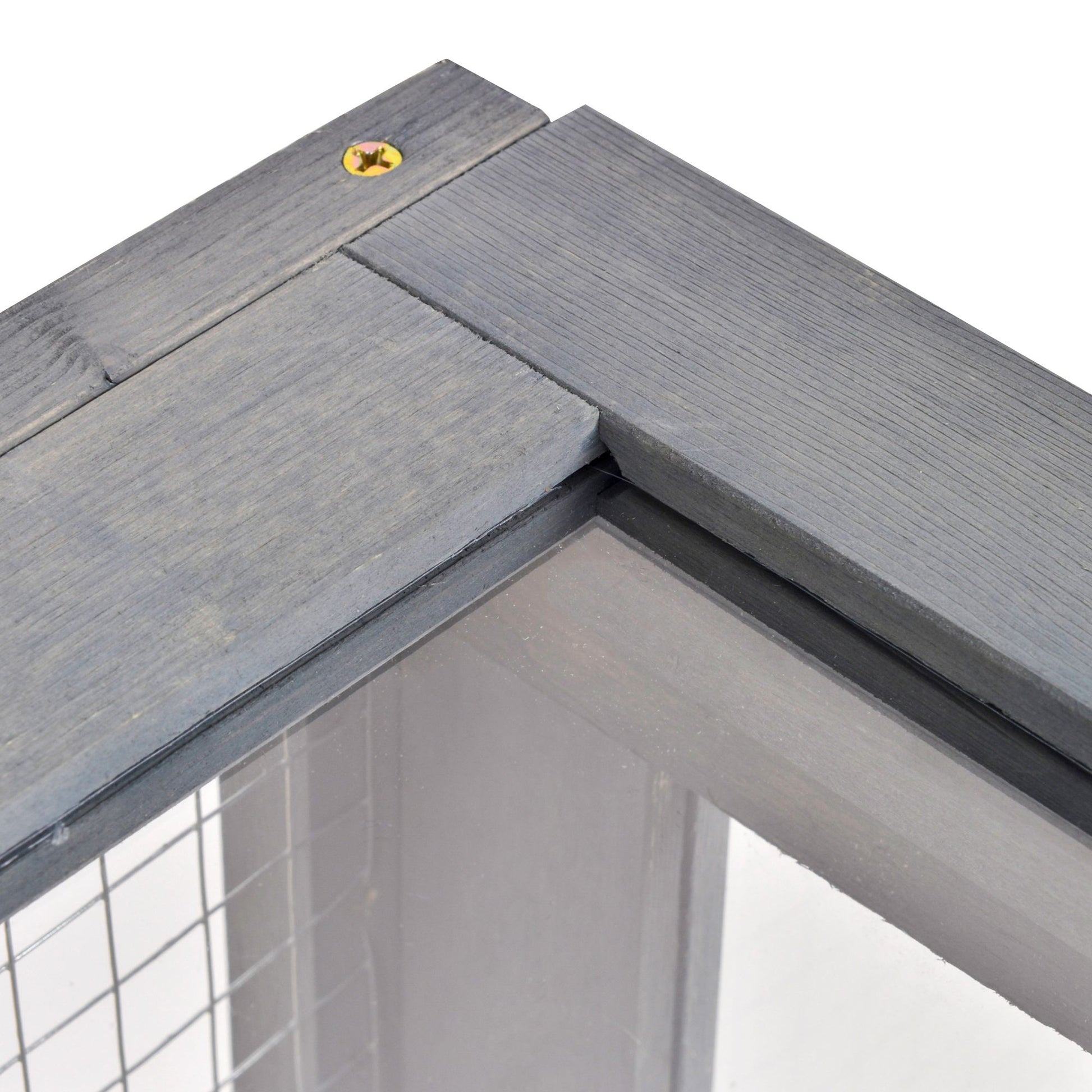 Wooden Turtle House Reptile Terrarium with Mesh Roof Removable Transparent Side Panels and Safety Latch Turtle Shed 91x60.5x32 cm Gray