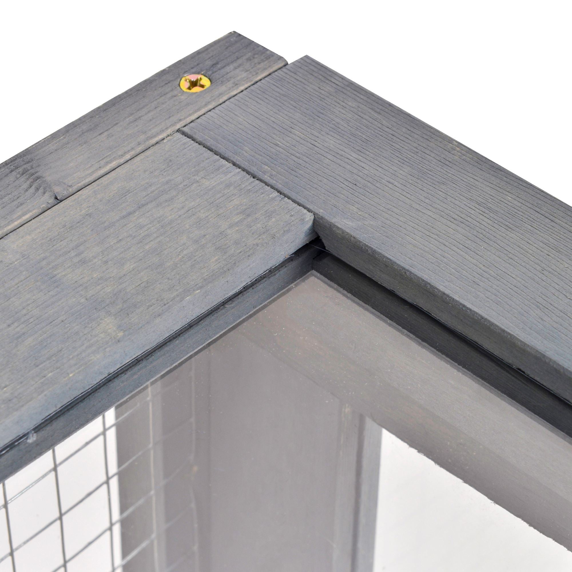 Wooden Turtle House Reptile Terrarium with Mesh Roof Removable Transparent Side Panels and Safety Latch Turtle Shed 91x60.5x32 cm Gray