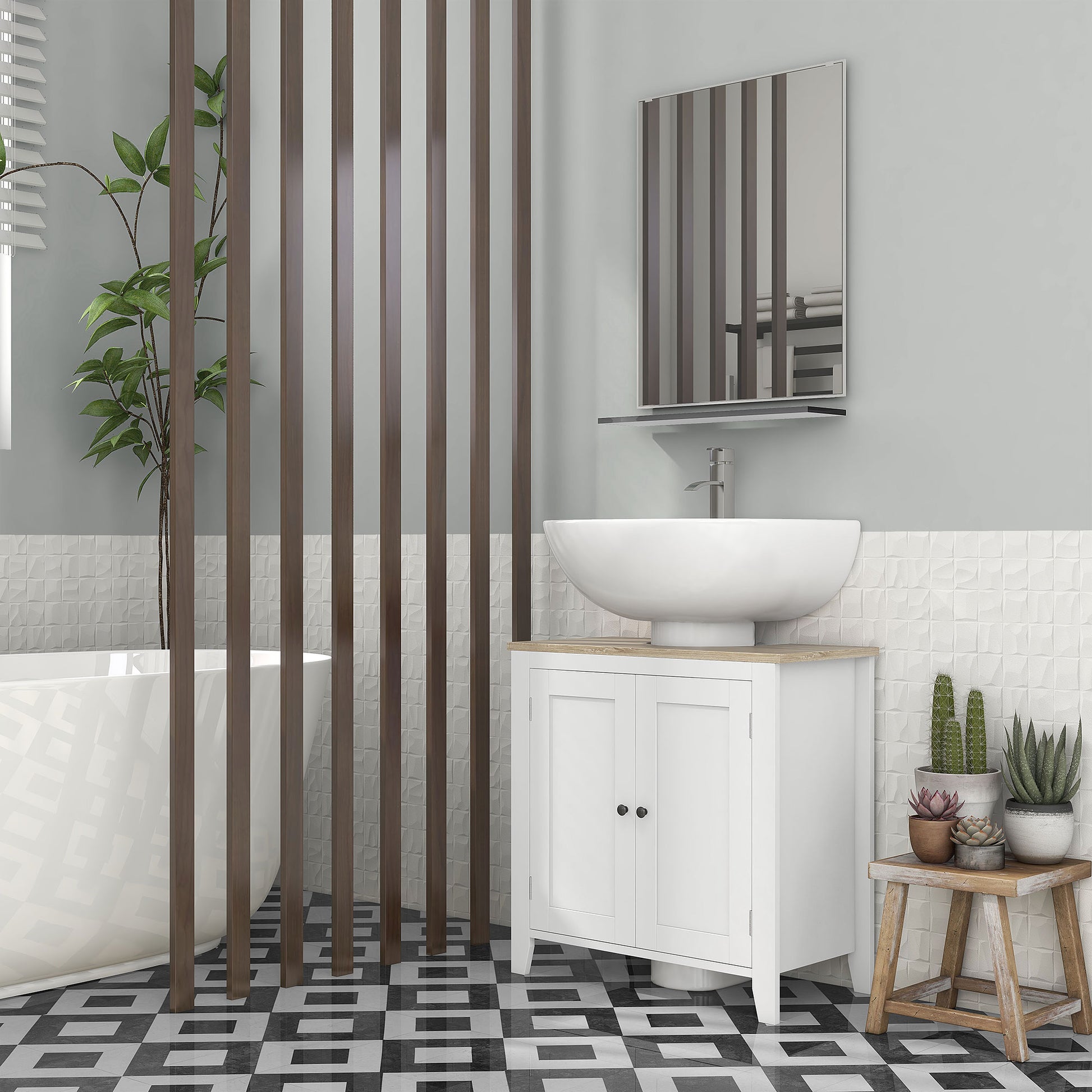Bathroom Sink Cabinet with Pedestal Under Sink Cabinet with 2 Doors and Adjustable Shelf Modern Style 60x30x60 cm White