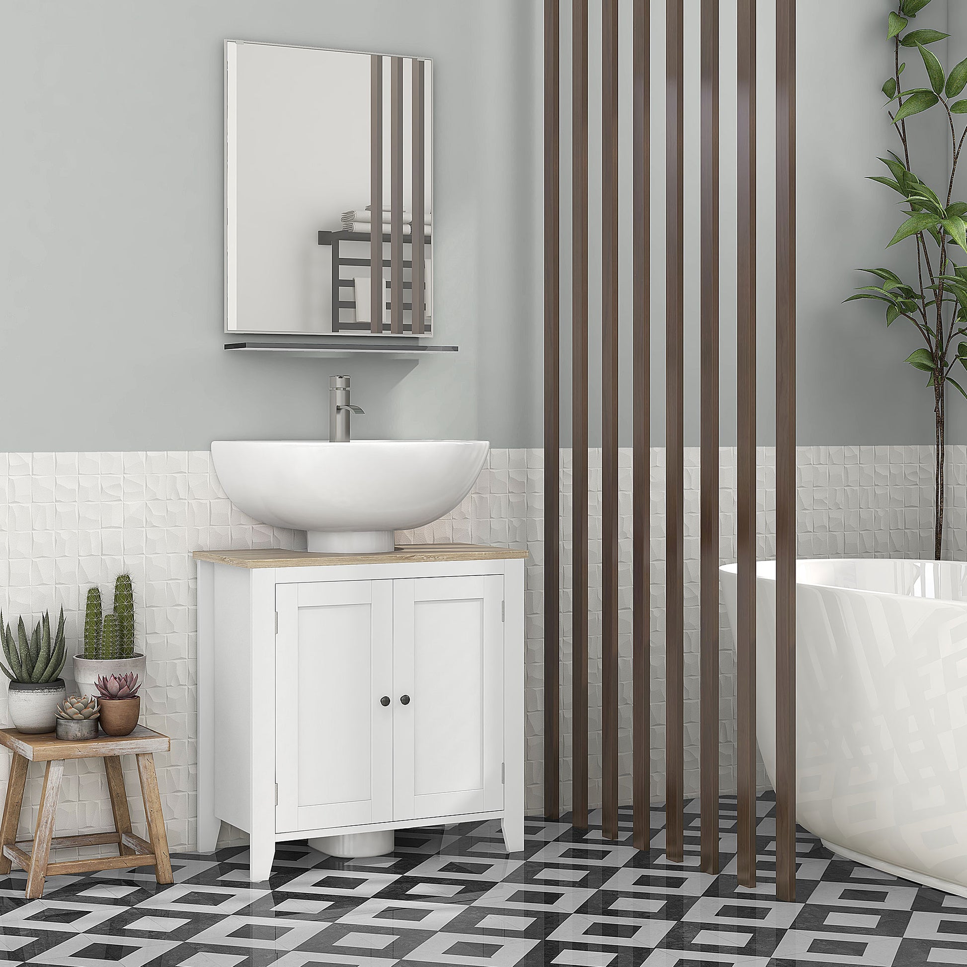 Bathroom Sink Cabinet with Pedestal Under Sink Cabinet with 2 Doors and Adjustable Shelf Modern Style 60x30x60 cm White