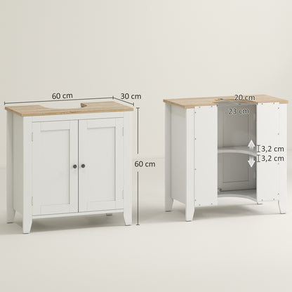Bathroom Sink Cabinet with Pedestal Under Sink Cabinet with 2 Doors and Adjustable Shelf Modern Style 60x30x60 cm White