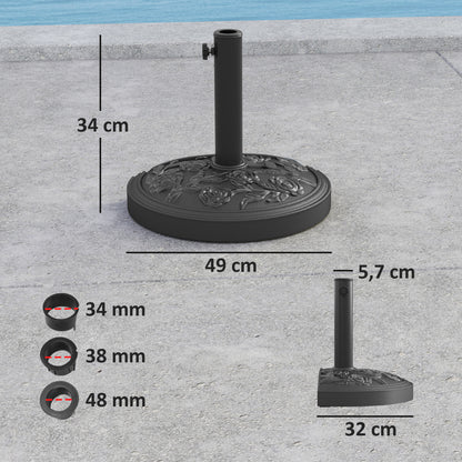 Semi-Circular Umbrella Base Umbrella Stand Umbrella Stand with Cement Filling Weight 12 kg for Garden Terrace Black
