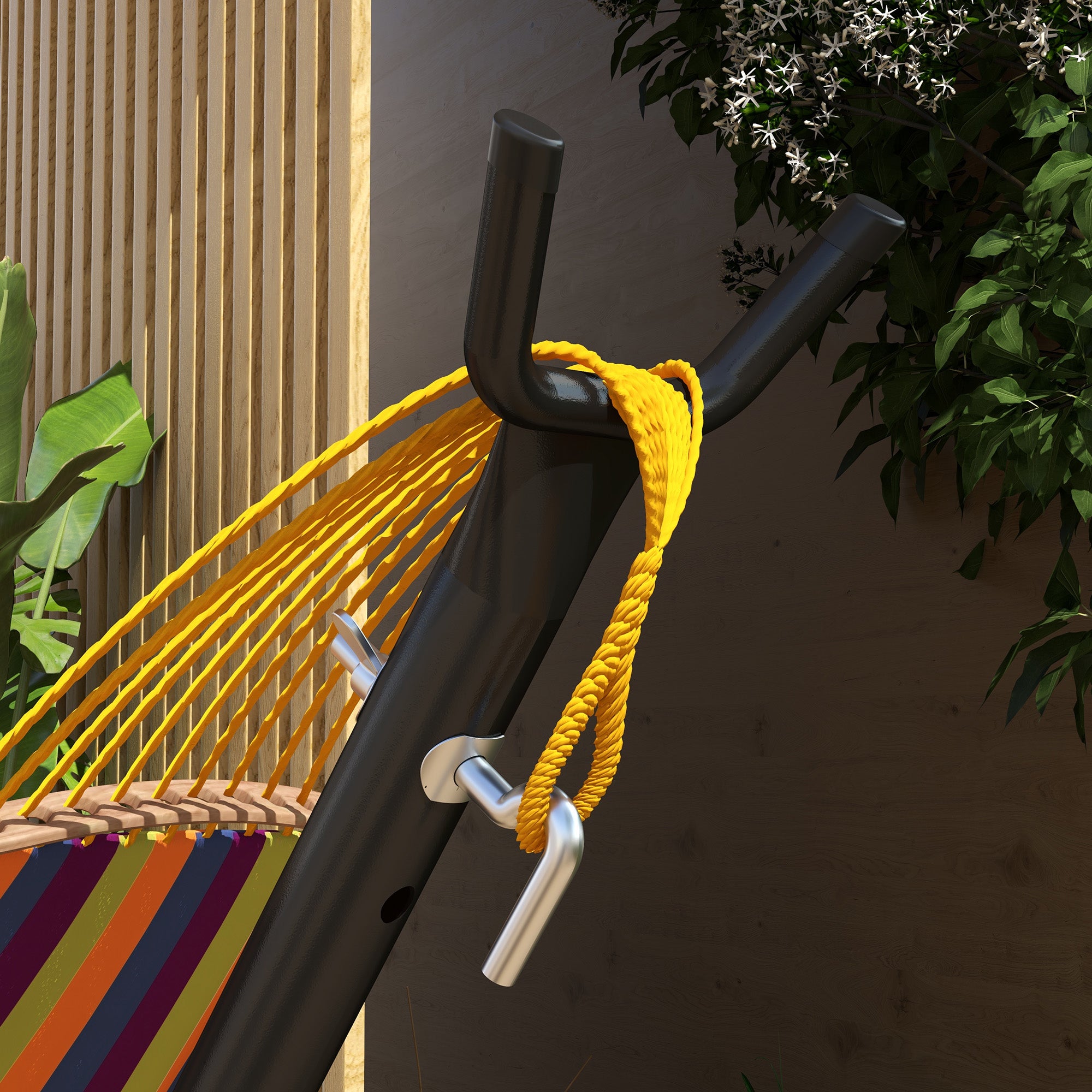 Hammock Stand, Hammock Stand with Side Shelf, Stand for Hammock, Up to 150 kg Load Capacity, Steel, Black, 285 x 125 x 110 cm