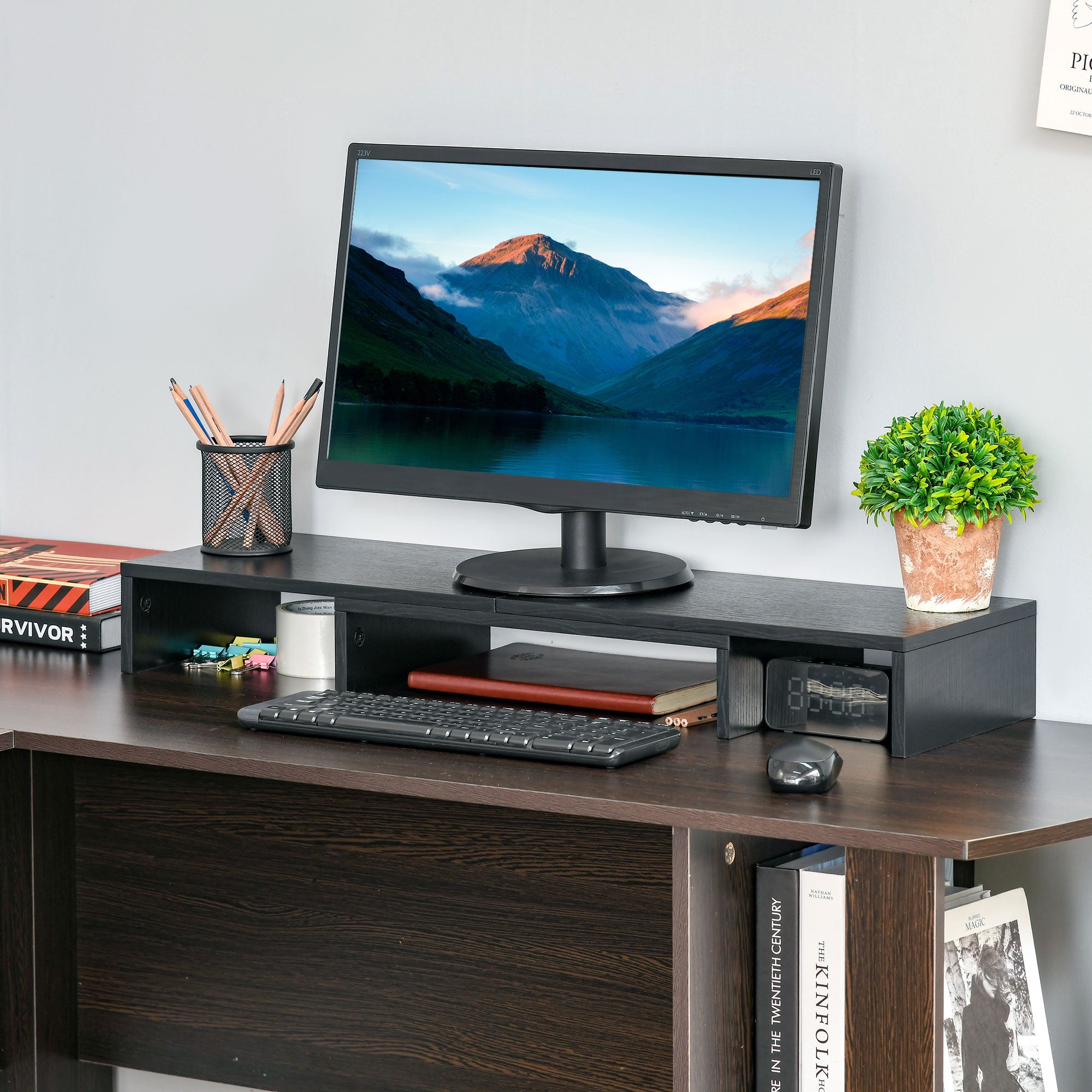 Monitor Stand Dual Screen Riser Adjustable Length and Swivel Angle Screen Stand for PC Notebook Laptop Printer 31.5-46 x 9.3 x 3.9 inches Black