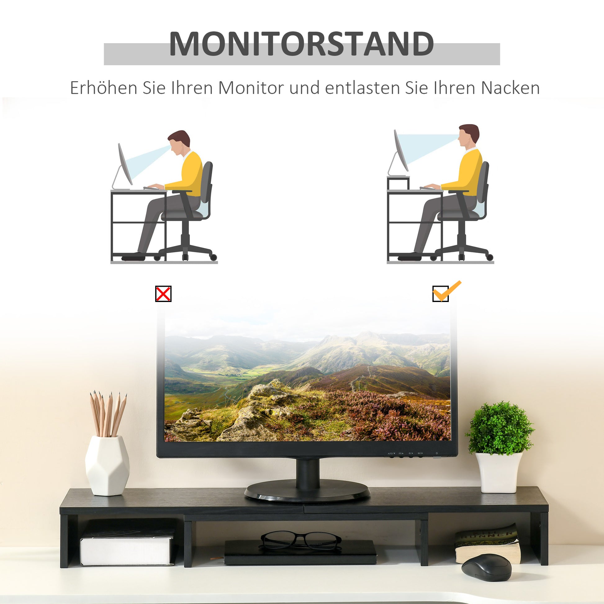 Monitor Stand Dual Screen Riser Adjustable Length and Swivel Angle Screen Stand for PC Notebook Laptop Printer 31.5-46 x 9.3 x 3.9 inches Black