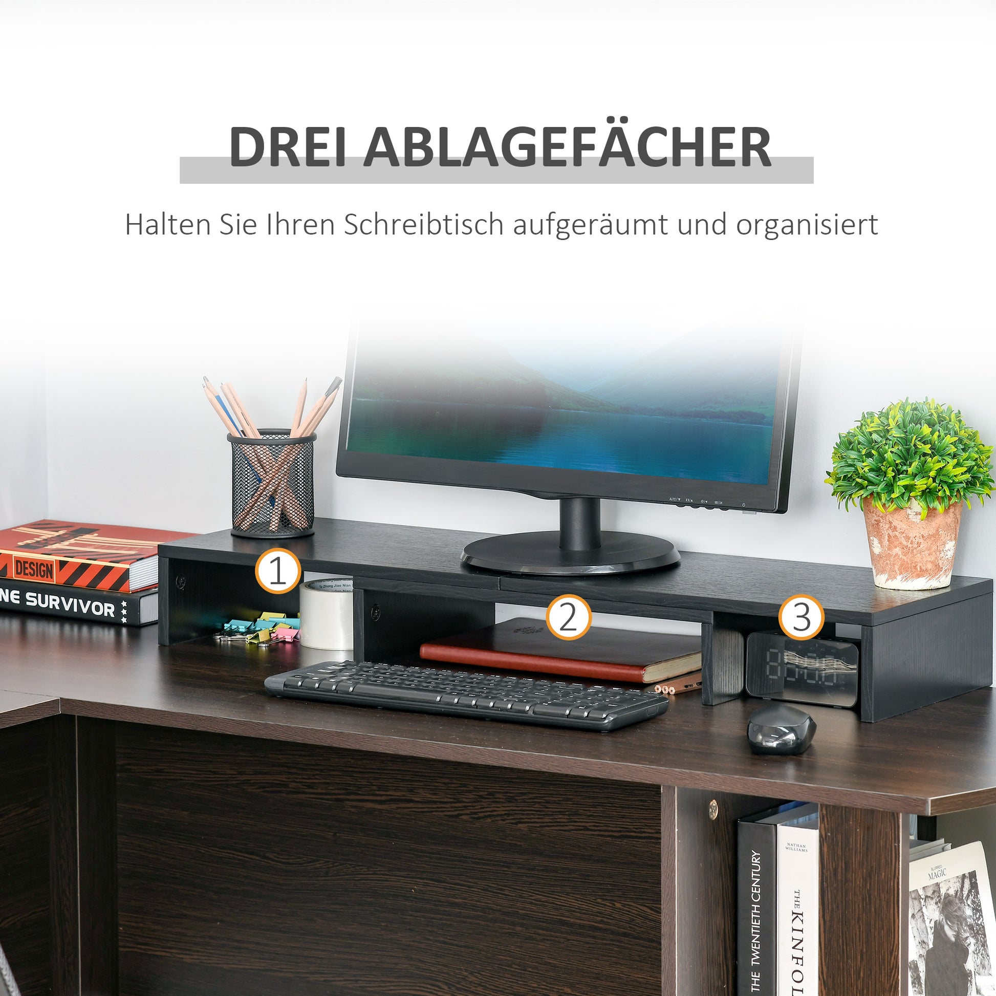 Monitor Stand Dual Screen Riser Adjustable Length and Swivel Angle Screen Stand for PC Notebook Laptop Printer 31.5-46 x 9.3 x 3.9 inches Black