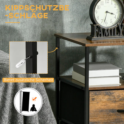 Fabric Drawer Storage Cabinet with 2 Drawers, Shelf Chest with Steel Frame Cabinet for Bedroom, Living Room Rustic Brown