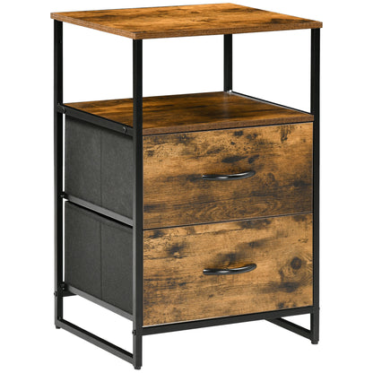 Fabric Drawer Storage Cabinet with 2 Drawers, Shelf Chest with Steel Frame Cabinet for Bedroom, Living Room Rustic Brown