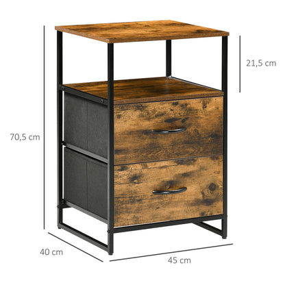 Fabric Drawer Storage Cabinet with 2 Drawers, Shelf Chest with Steel Frame Cabinet for Bedroom, Living Room Rustic Brown