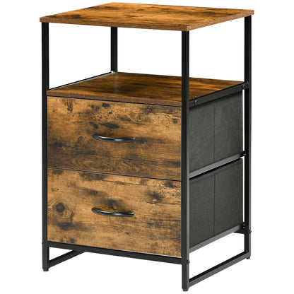 Fabric Drawer Storage Cabinet with 2 Drawers, Shelf Chest with Steel Frame Cabinet for Bedroom, Living Room Rustic Brown
