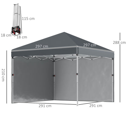 Pavilion approx. 3x3m, water-resistant Stable Winterproof Pop-up Folding Pavilion with 2 Side Walls, UV Protection 30+, Foldable Party Tent Garden Tent with Bag, Garden Pavilion for Camping, Dark Gray