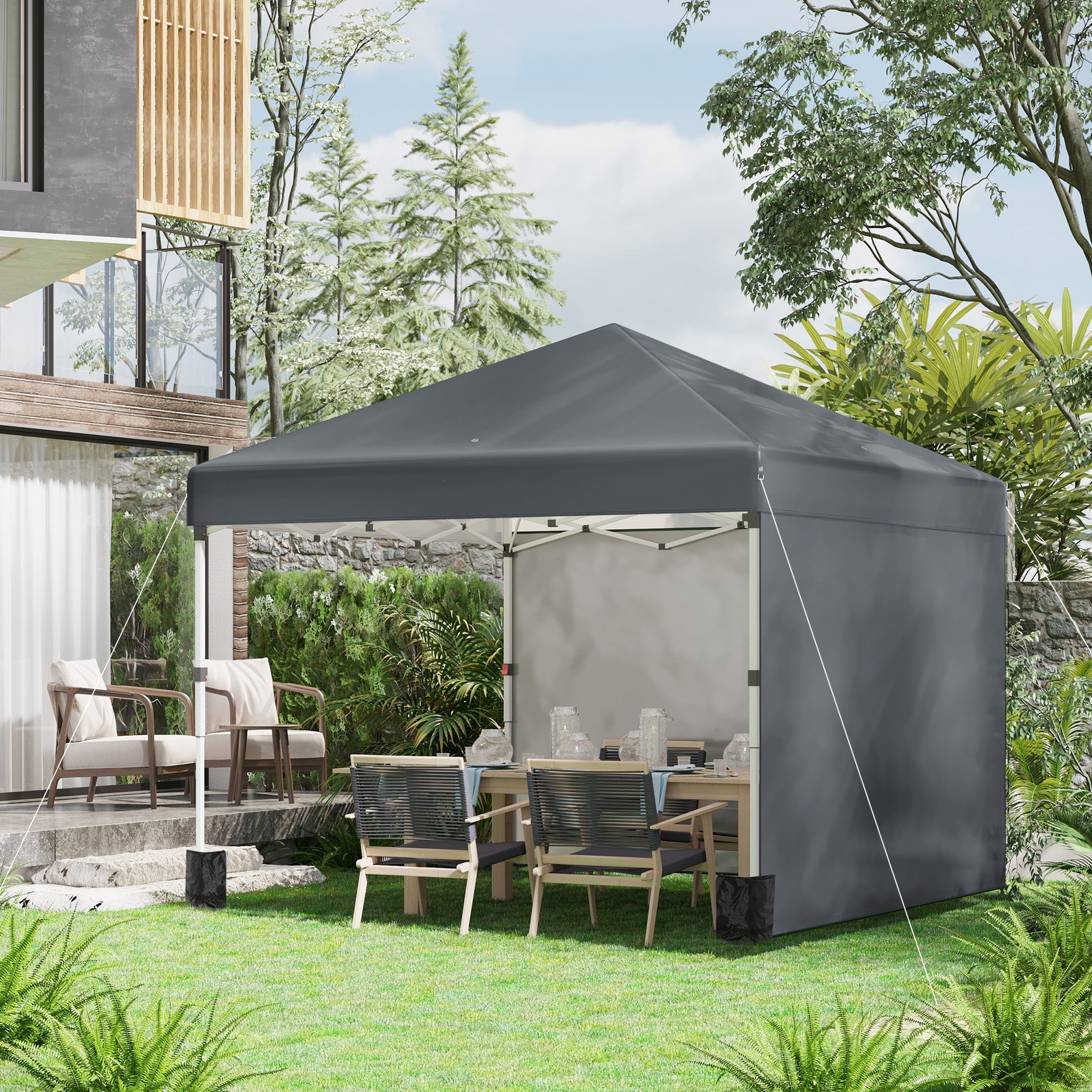 Pavilion approx. 3x3m, water-resistant Stable Winterproof Pop-up Folding Pavilion with 2 Side Walls, UV Protection 30+, Foldable Party Tent Garden Tent with Bag, Garden Pavilion for Camping, Dark Gray