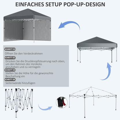 Pavilion approx. 3x3m, water-resistant Stable Winterproof Pop-up Folding Pavilion with 2 Side Walls, UV Protection 30+, Foldable Party Tent Garden Tent with Bag, Garden Pavilion for Camping, Dark Gray