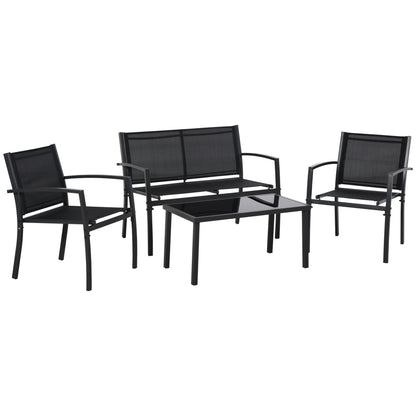 4-Piece Outdoor Garden Set with 2 Chairs, 1 Two-Seater Sofa, and Black Tempered Glass Coffee Table