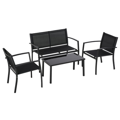 4-Piece Outdoor Garden Set with 2 Chairs, 1 Two-Seater Sofa, and Black Tempered Glass Coffee Table