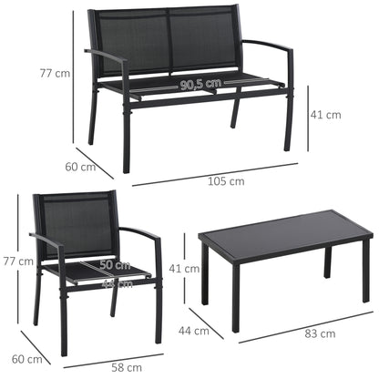 4-Piece Outdoor Garden Set with 2 Chairs, 1 Two-Seater Sofa, and Black Tempered Glass Coffee Table