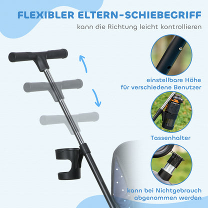 6-in-1 Tricycle with Push Handle from 9 Months up to 25 kg Children's Tricycle with Removable Sun Canopy, Safety Belt Cup Holder Basket Wheels Bike for 1-5 Years Children, Dark Blue