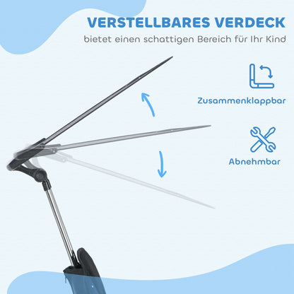 6-in-1 Tricycle with Push Handle from 9 Months up to 25 kg Children's Tricycle with Removable Sun Canopy, Safety Belt Cup Holder Basket Wheels Bike for 1-5 Years Children, Dark Blue