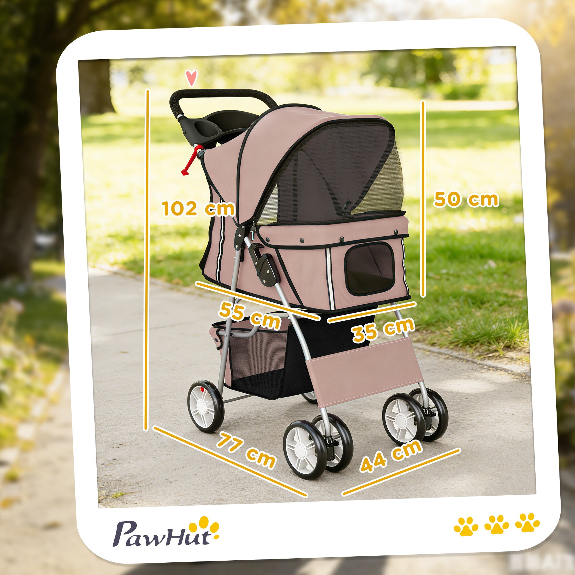 Foldable Pet Stroller — Steel Frame, 600D Oxford Fabric, Cup Holder & Storage, Coffee (29.5 x 17.7 x 38.2 in)