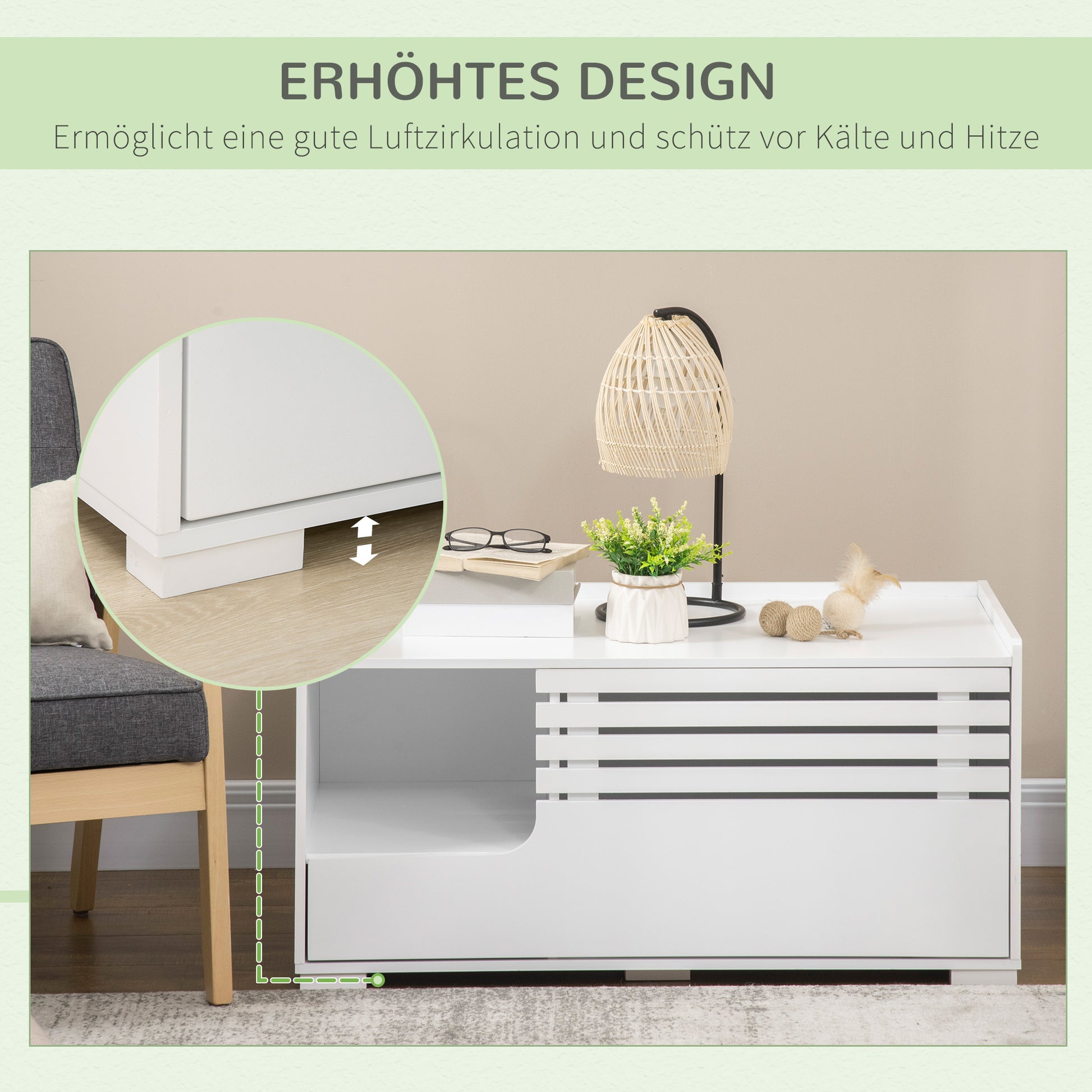 Cat Toilet Cabinet Cat House with Magnetic Door Divider Cat Litter Box Cat Cabinet for Cats Side Table Cat Cave 90 x 48 x 42.5 cm White