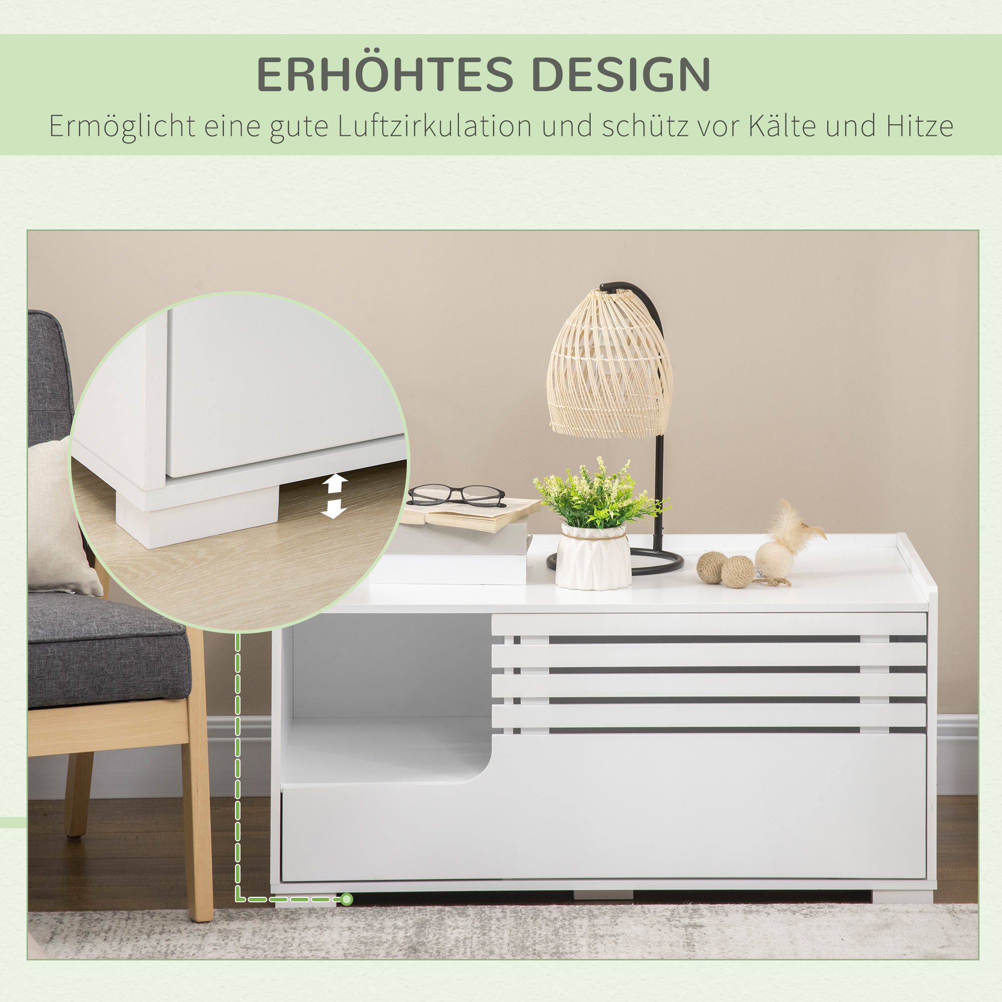 Cat Toilet Cabinet Cat House with Magnetic Door Divider Cat Litter Box Cat Cabinet for Cats Side Table Cat Cave 90 x 48 x 42.5 cm White
