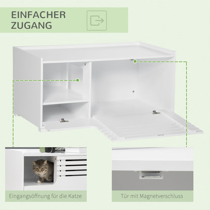 Cat Toilet Cabinet Cat House with Magnetic Door Divider Cat Litter Box Cat Cabinet for Cats Side Table Cat Cave 90 x 48 x 42.5 cm White
