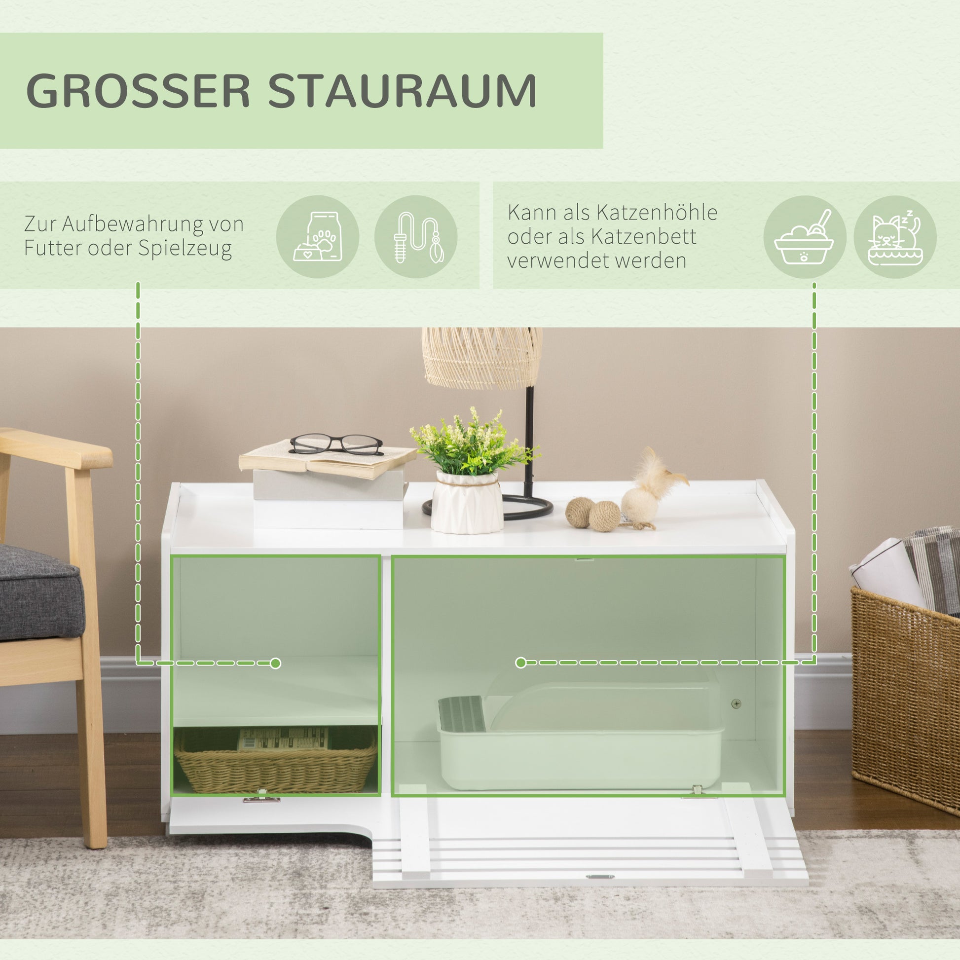 Cat Toilet Cabinet Cat House with Magnetic Door Divider Cat Litter Box Cat Cabinet for Cats Side Table Cat Cave 90 x 48 x 42.5 cm White
