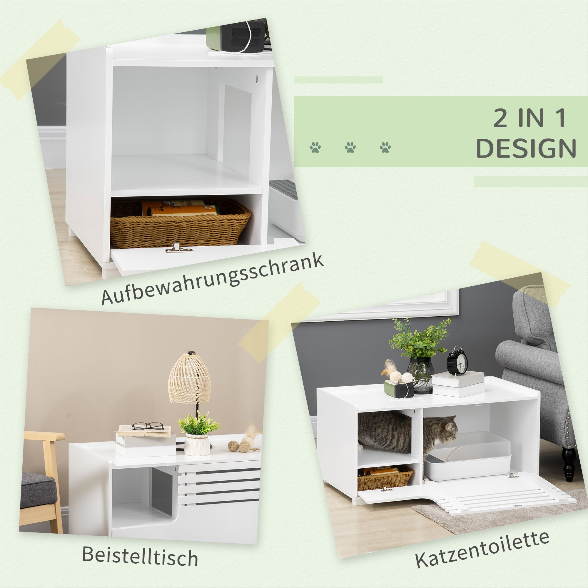 Cat Toilet Cabinet Cat House with Magnetic Door Divider Cat Litter Box Cat Cabinet for Cats Side Table Cat Cave 90 x 48 x 42.5 cm White
