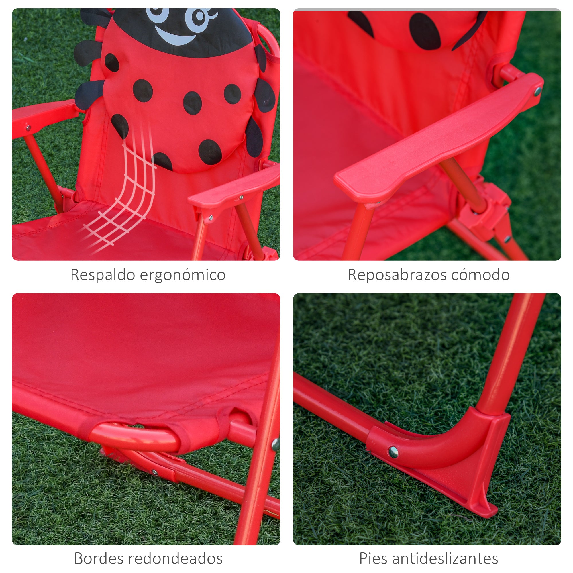 Kids Garden Table and Chairs Set Picnic Folding Set for Children Table Set with Adjustable Umbrella 100-125 cm Height Red Ladybug Design