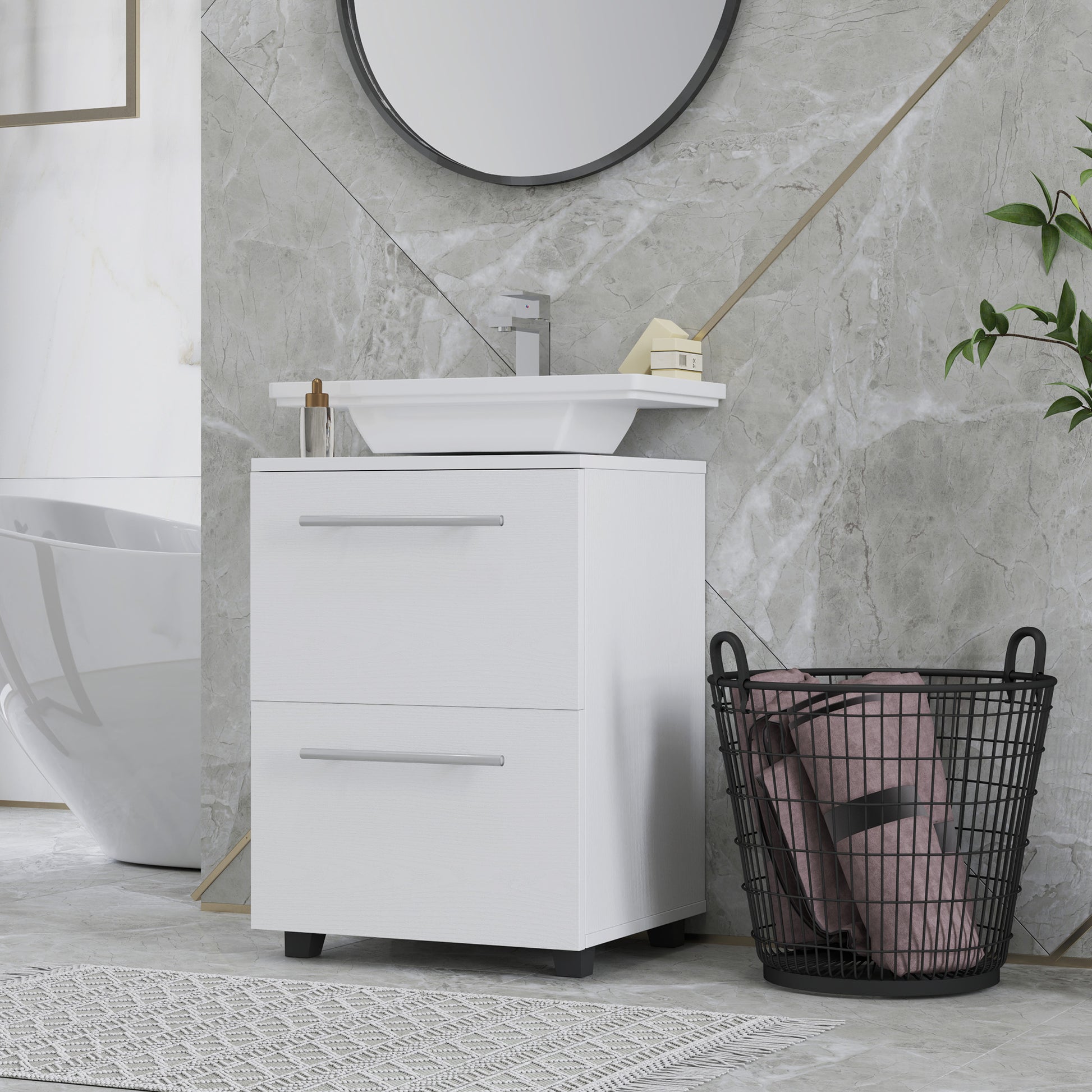 Sink Cabinet Under Cabinet with Cabinet Compartment, Drawer, Vanity Cabinet, Bathroom Cabinet with Anti-Tip Device for Wall-Mounted Basins White, 41.5 x 35.5 x 59 cm