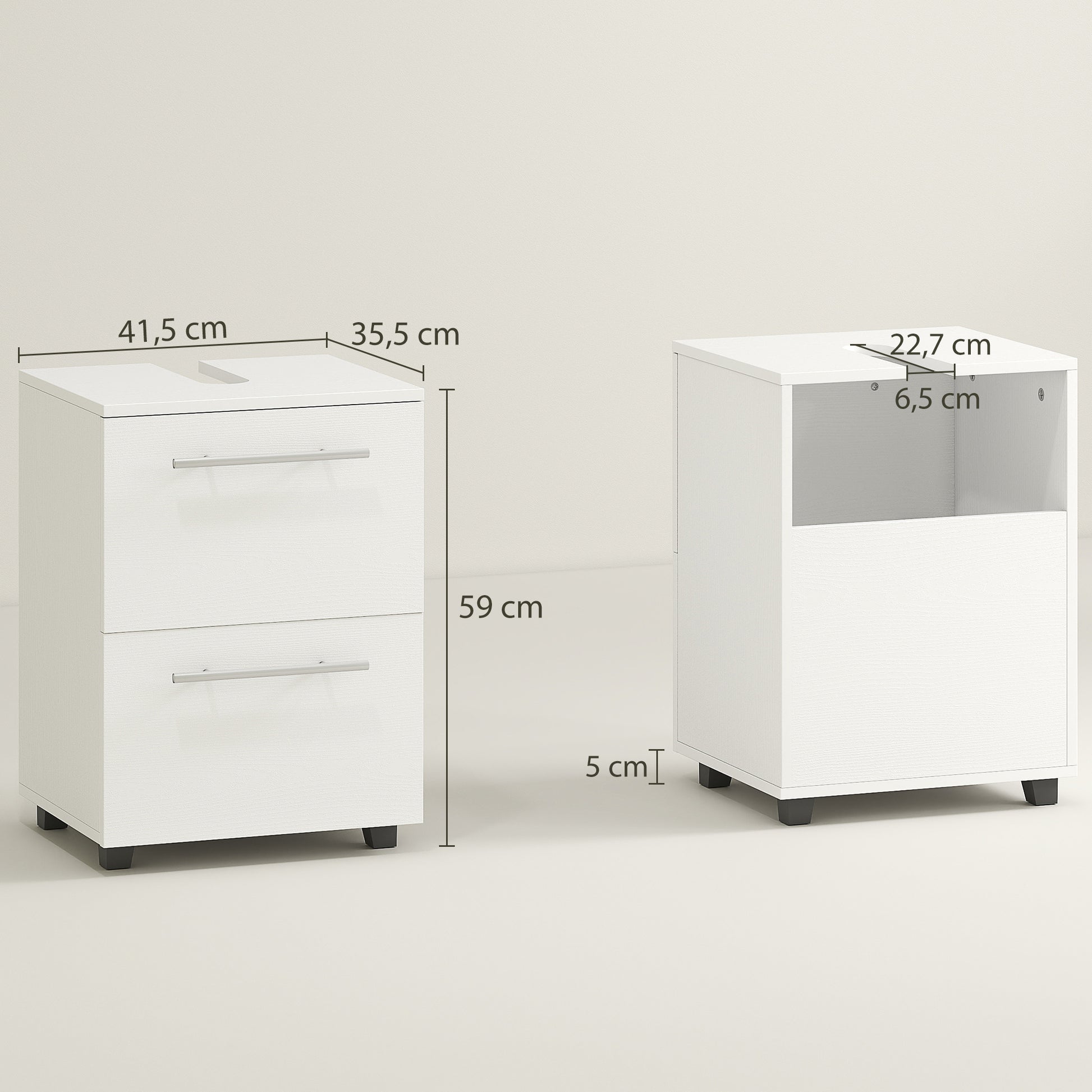 Sink Cabinet Under Cabinet with Cabinet Compartment, Drawer, Vanity Cabinet, Bathroom Cabinet with Anti-Tip Device for Wall-Mounted Basins White, 41.5 x 35.5 x 59 cm