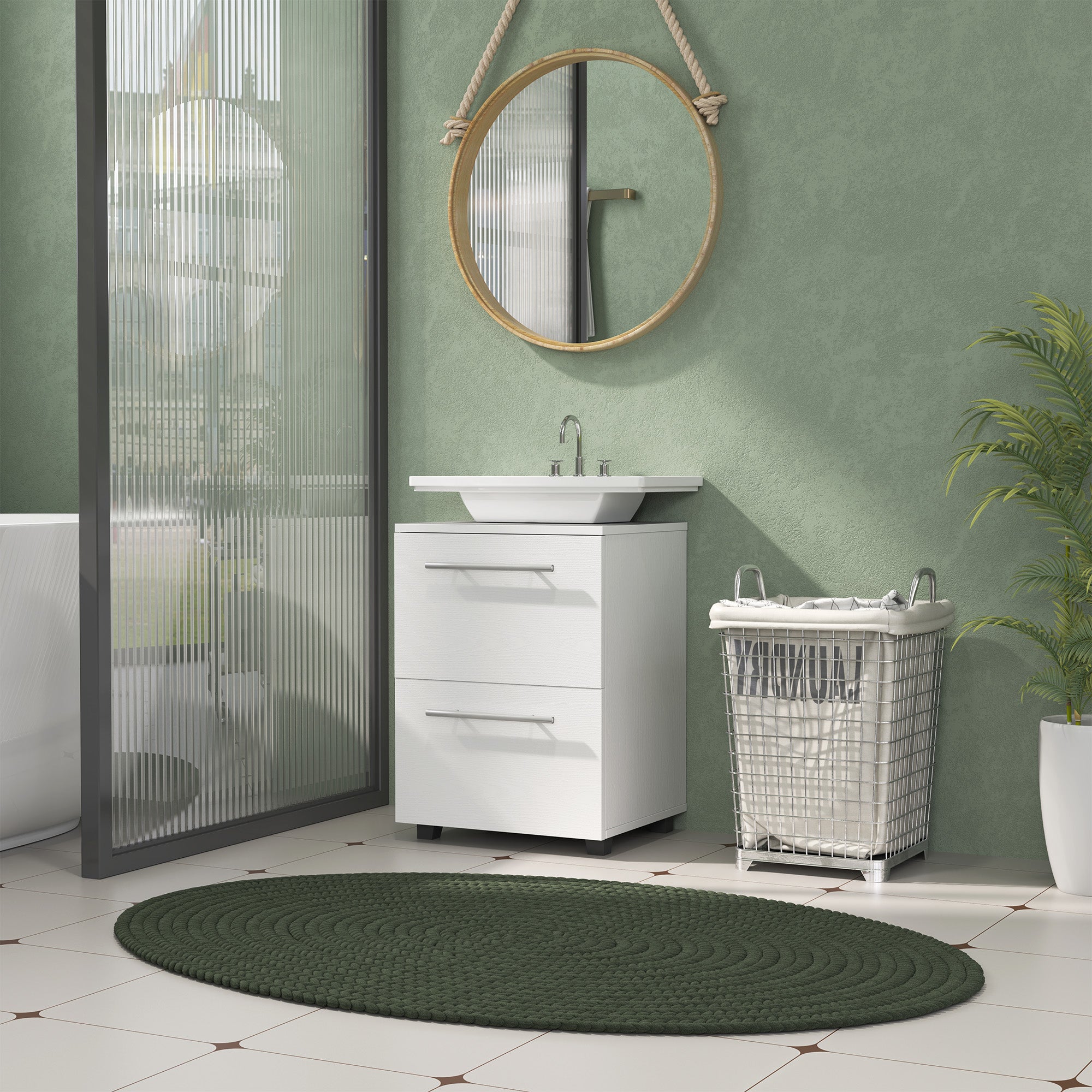 Sink Cabinet Under Cabinet with Cabinet Compartment, Drawer, Vanity Cabinet, Bathroom Cabinet with Anti-Tip Device for Wall-Mounted Basins White, 41.5 x 35.5 x 59 cm