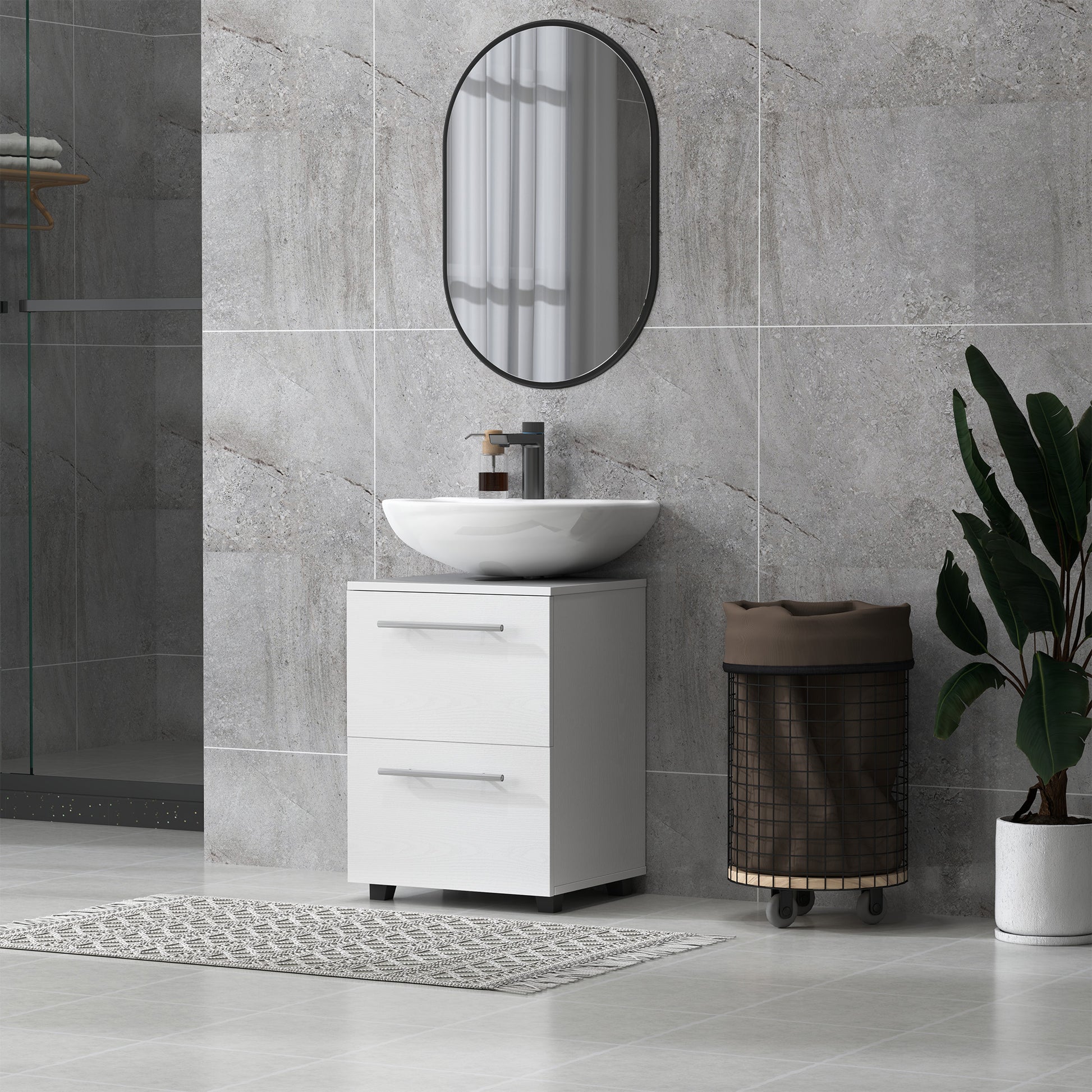 Sink Cabinet Under Cabinet with Cabinet Compartment, Drawer, Vanity Cabinet, Bathroom Cabinet with Anti-Tip Device for Wall-Mounted Basins White, 41.5 x 35.5 x 59 cm