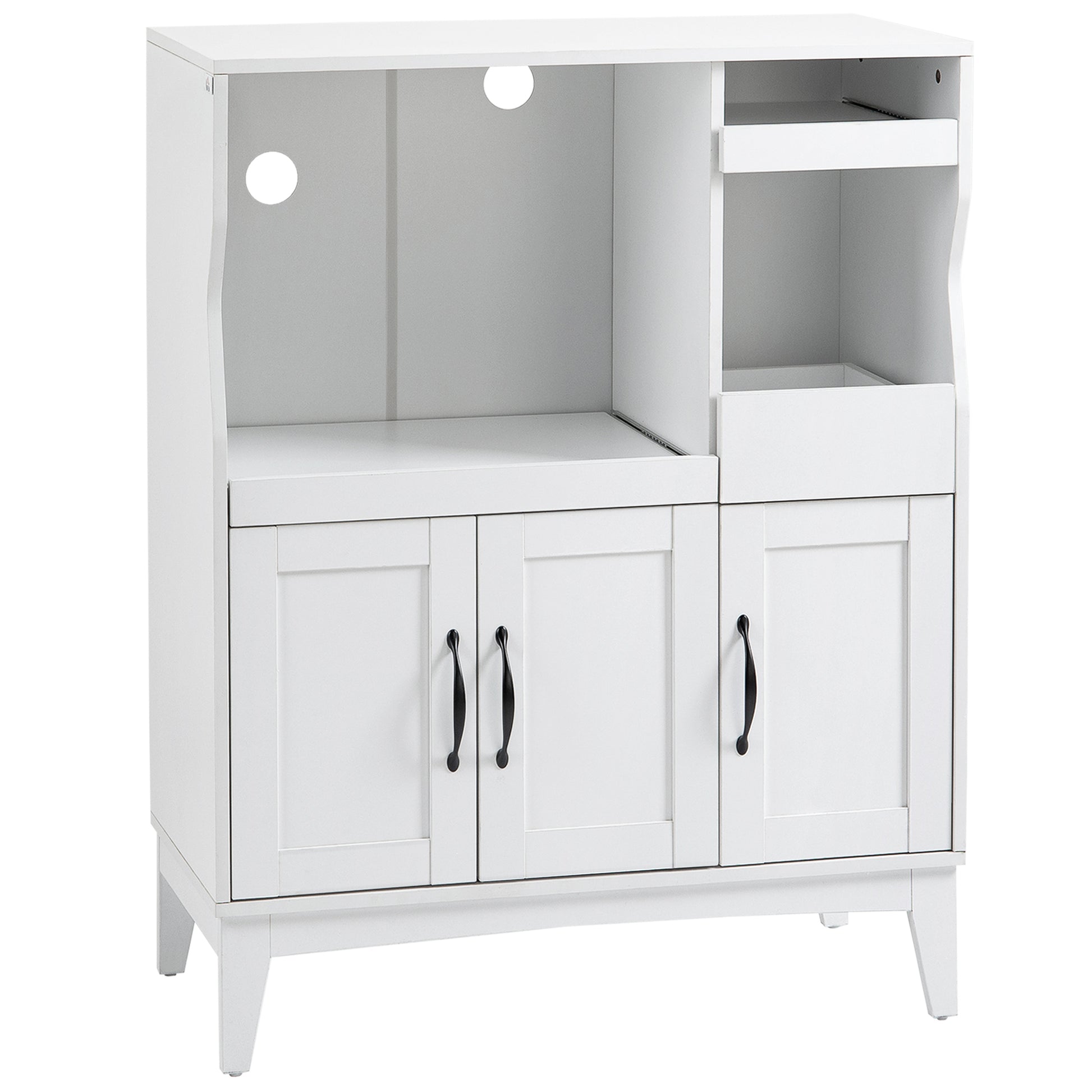 Space-Saving Kitchen Cabinet with 2 Cabinets and Drawer and Pull-Out Shelves, Microwave Stand with Adjustable Shelves in Wood, 84x39x109 cm, White