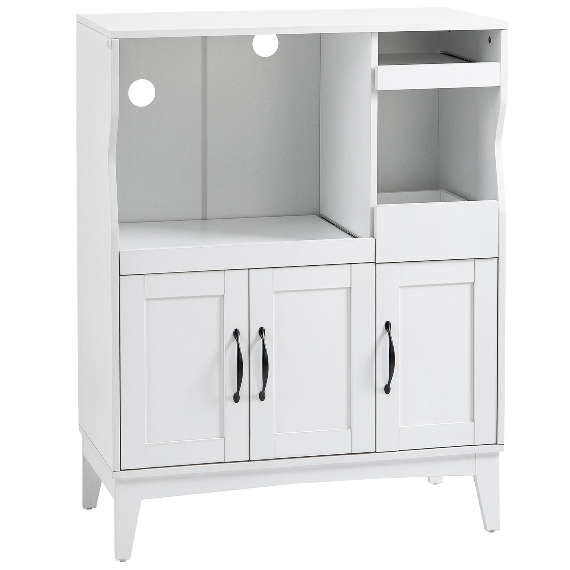 Space-Saving Kitchen Cabinet with 2 Cabinets and Drawer and Pull-Out Shelves, Microwave Stand with Adjustable Shelves in Wood, 84x39x109 cm, White