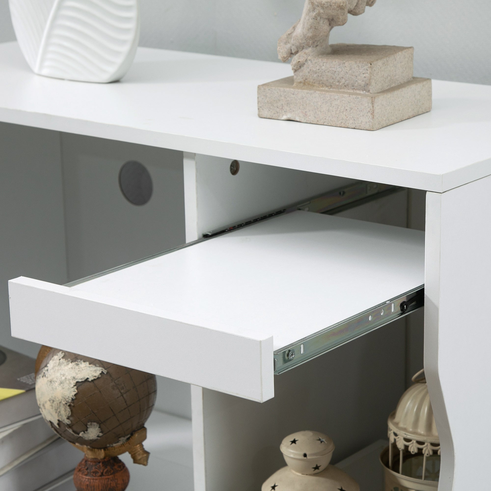 Space-Saving Kitchen Cabinet with 2 Cabinets and Drawer and Pull-Out Shelves, Microwave Stand with Adjustable Shelves in Wood, 84x39x109 cm, White