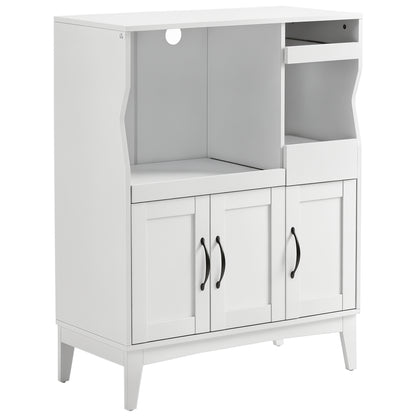 Space-Saving Kitchen Cabinet with 2 Cabinets and Drawer and Pull-Out Shelves, Microwave Stand with Adjustable Shelves in Wood, 84x39x109 cm, White