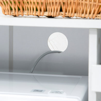 Space-Saving Kitchen Cabinet with 2 Cabinets and Drawer and Pull-Out Shelves, Microwave Stand with Adjustable Shelves in Wood, 84x39x109 cm, White