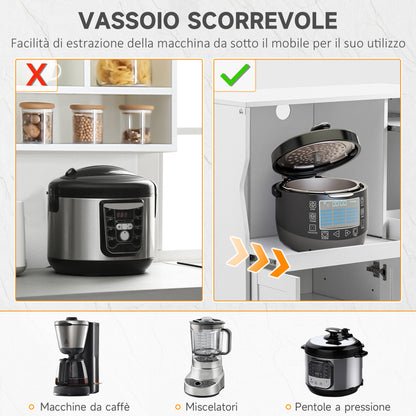 Space-Saving Kitchen Cabinet with 2 Cabinets and Drawer and Pull-Out Shelves, Microwave Stand with Adjustable Shelves in Wood, 84x39x109 cm, White