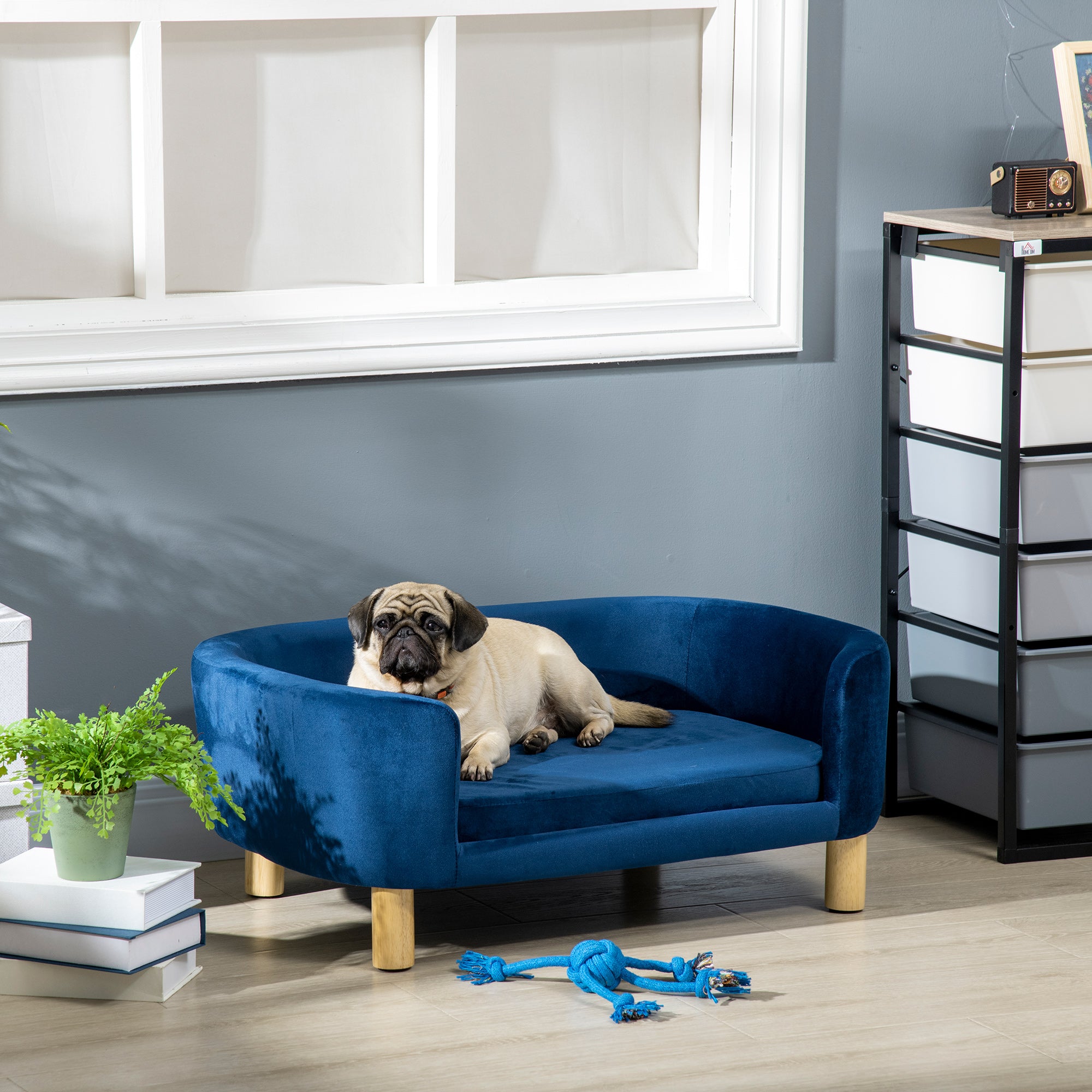 Indoor Dog Bed, Sofa for Small Cats or Dogs Up to 10kg, Navy Blue