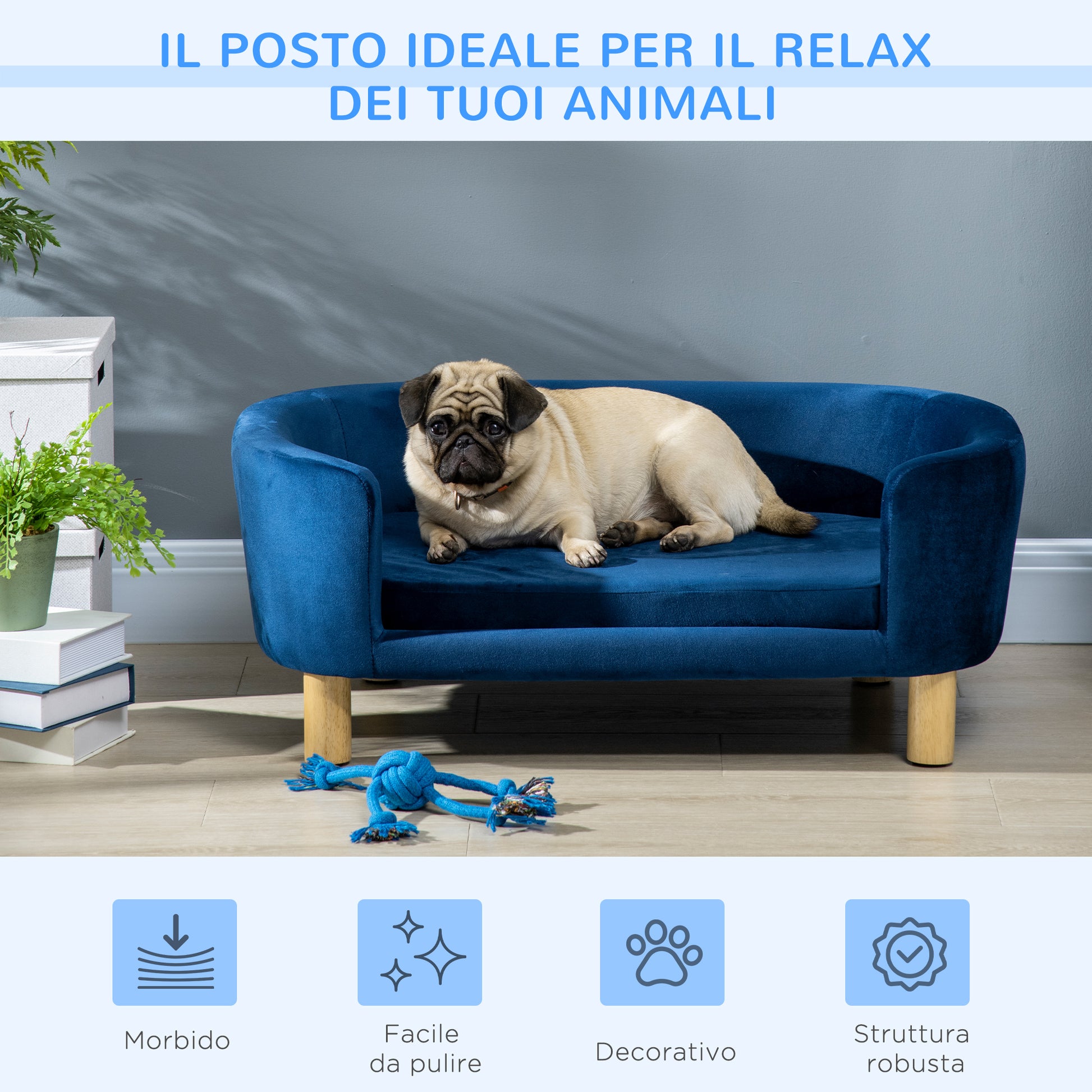 Indoor Dog Bed, Sofa for Small Cats or Dogs Up to 10kg, Navy Blue