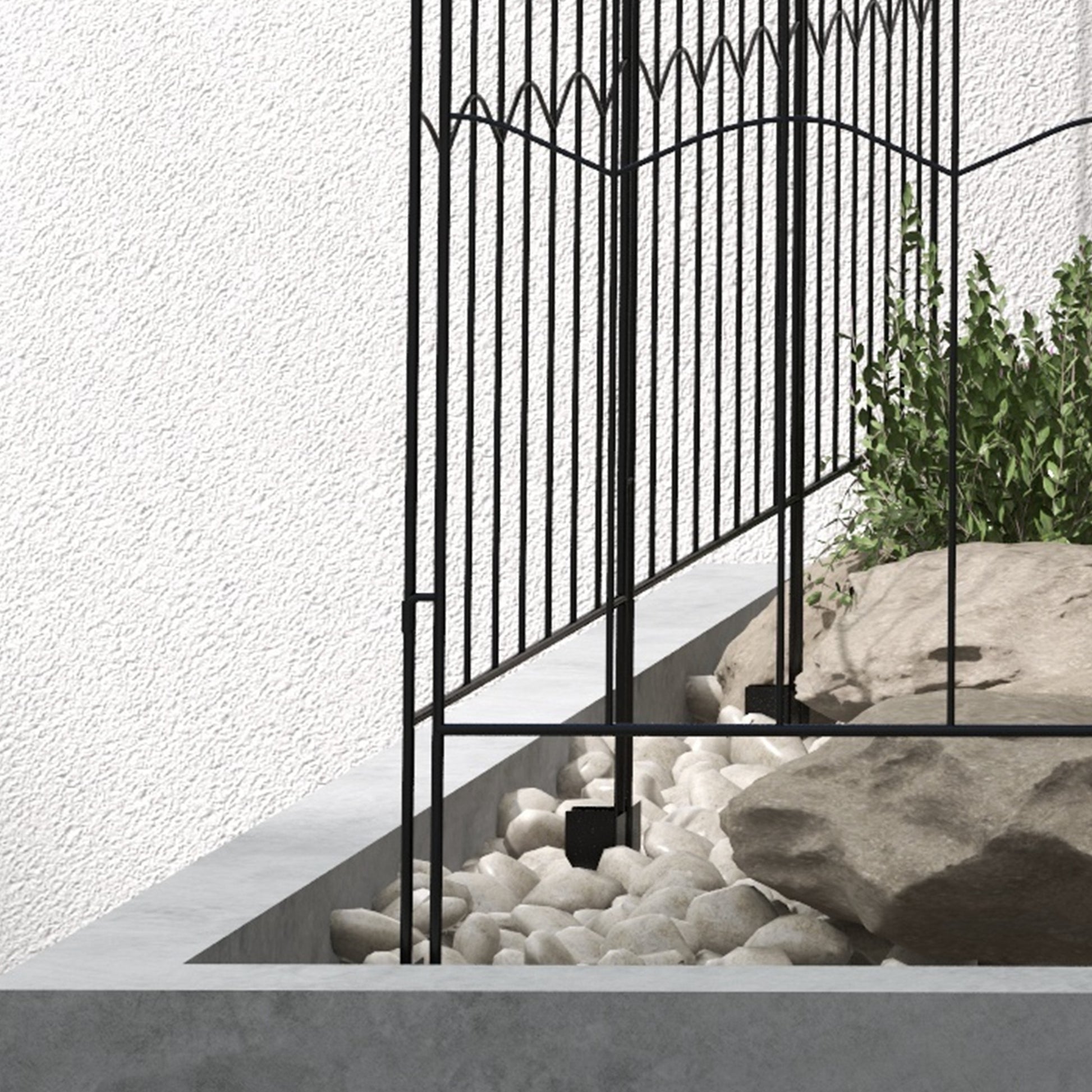 4-Panel Garden Fence with 8 Ground Stakes, Outdoor Steel Fence, 348x110 cm, Black