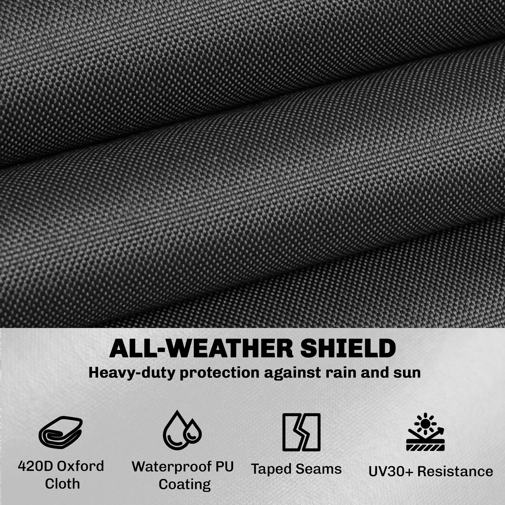 Protective Cover for Patio Furniture — Weatherproof, Waterproof V-Shaped Cover, Anti-UV 420D Oxford Fabric, Windproof, for Patio Tables & Terrace Furniture, 216 x 216 x 78 cm (85 x 85 x 30.7 in) — Black