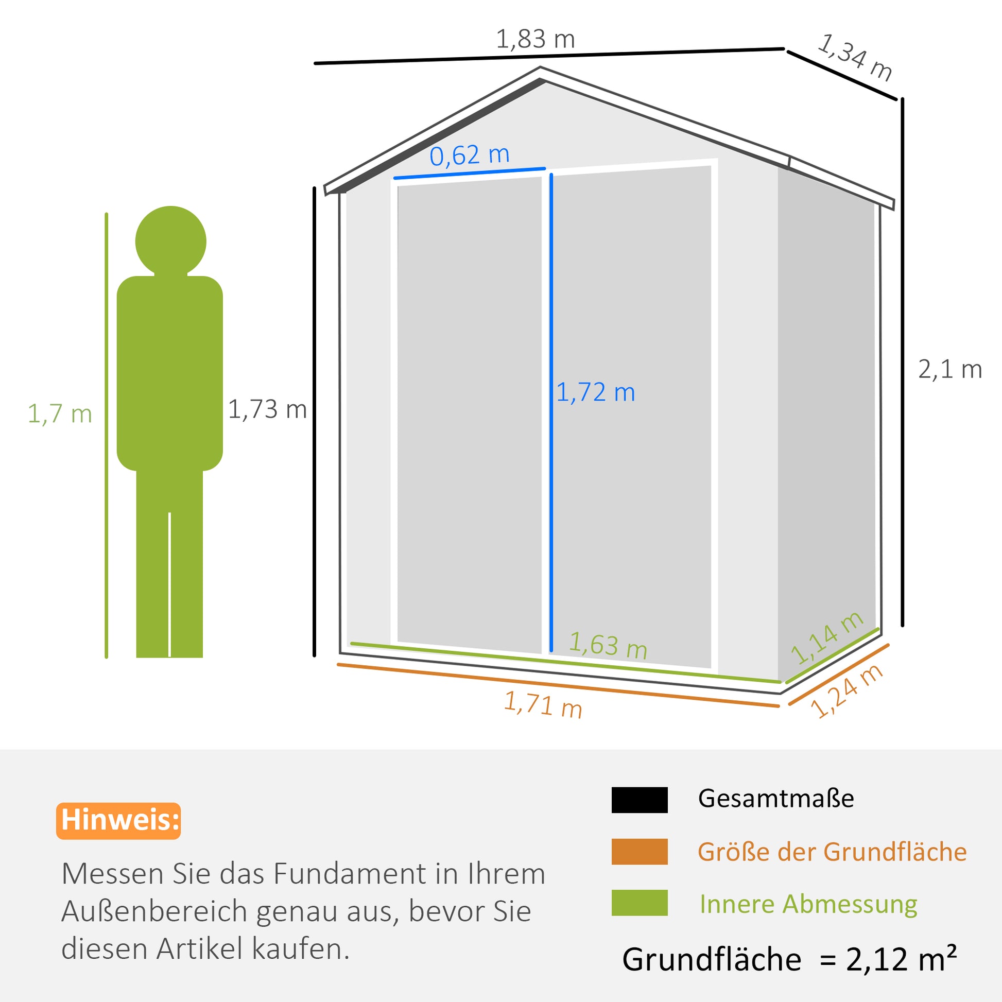 Tool Shed 2.12m² 183x134x210 cm Equipment Shed with Gable Roof Lockable Door Windows Floor Plate Weatherproof Garden House Outdoor Garden Shed Cabinet for Backyard Exterior Gray